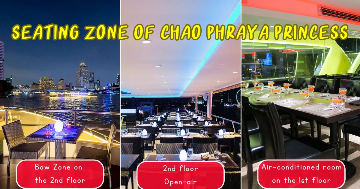 Luxury dinner cruise seats on the Chao Phraya Princess